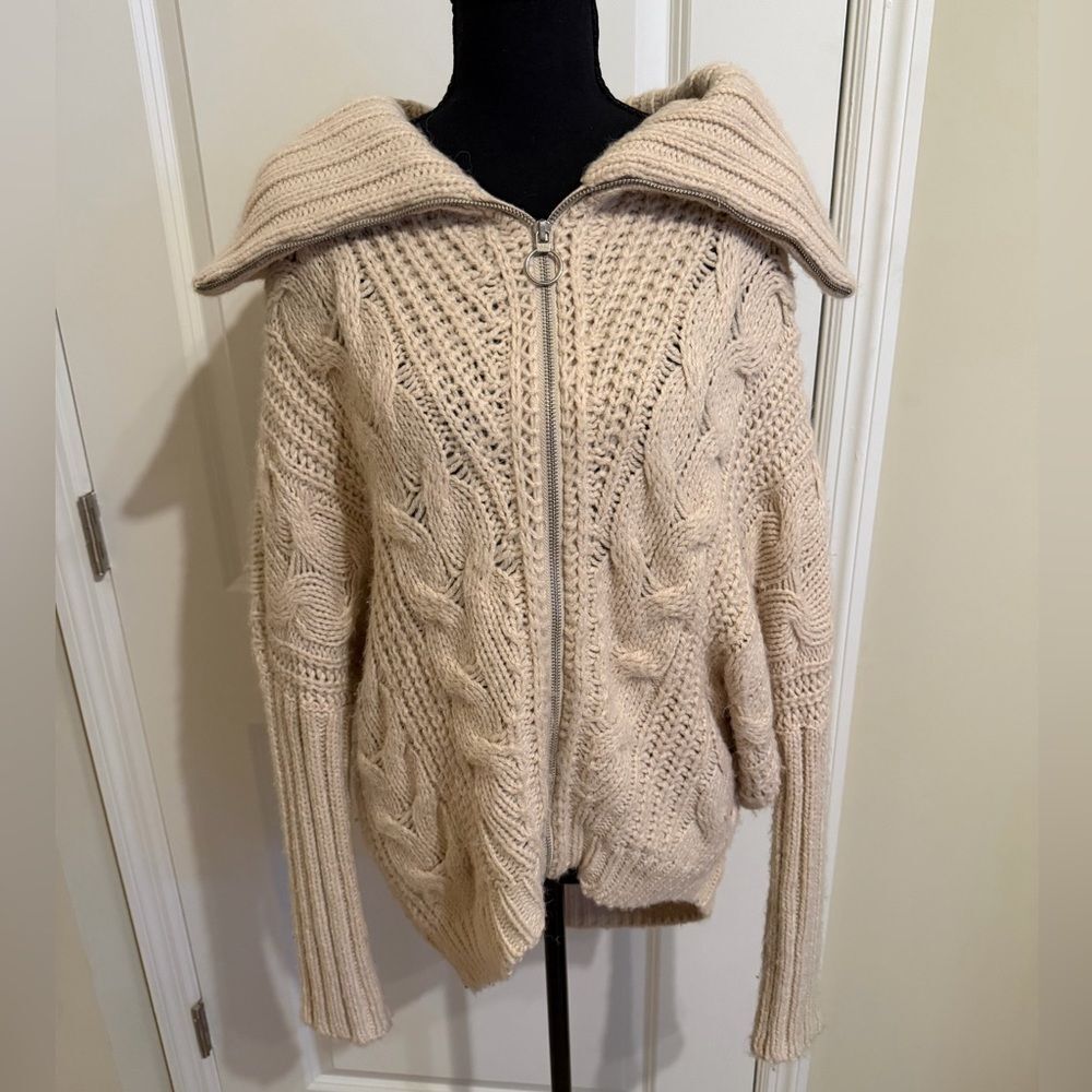 Express Cream Cable Knit Zipper Cardigan